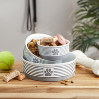 Elevate Your Pet's Dining Experience with the Paw & Patch Stylish Gray Ceramic Pet Bowl Set - Medium 2-Piece Collection