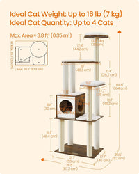 Deluxe 64.6-Inch Multi-Level Cat Tree with 5 Scratching Posts for Ultimate Play and Comfort