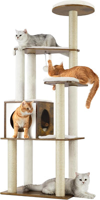 Deluxe 64.6-Inch Multi-Level Cat Tree with 5 Scratching Posts for Ultimate Play and Comfort
