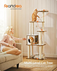 Deluxe 64.6-Inch Multi-Level Cat Tree with 5 Scratching Posts for Ultimate Play and Comfort