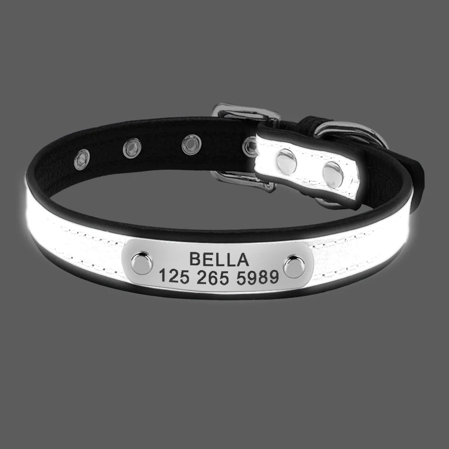 Personalized Reflective Dog Collar - Custom Engraved Pet ID Tag for Small to Large Dogs and Cats